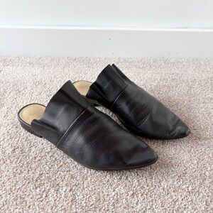 Free People Sienna Ruffle Mules Black Leather 39